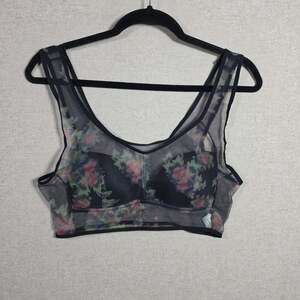 Black Floral Sheer Wireless Pullover Bralette Bra Size M/L Nylon Whimsigoth
